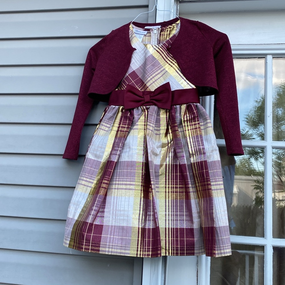 Lot of 2 Children's burgundy gold and yelled dress